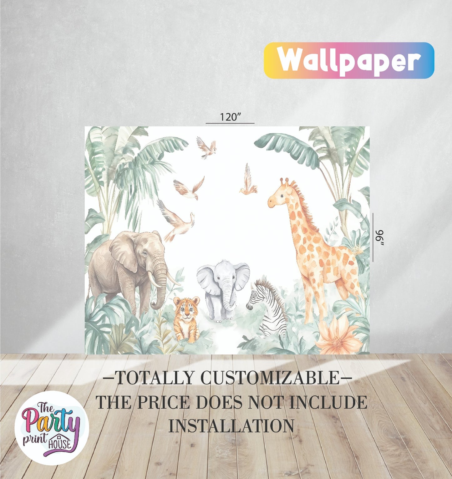 π¦ Watercolor Safari Mural Wallpaper β Totally Customizable