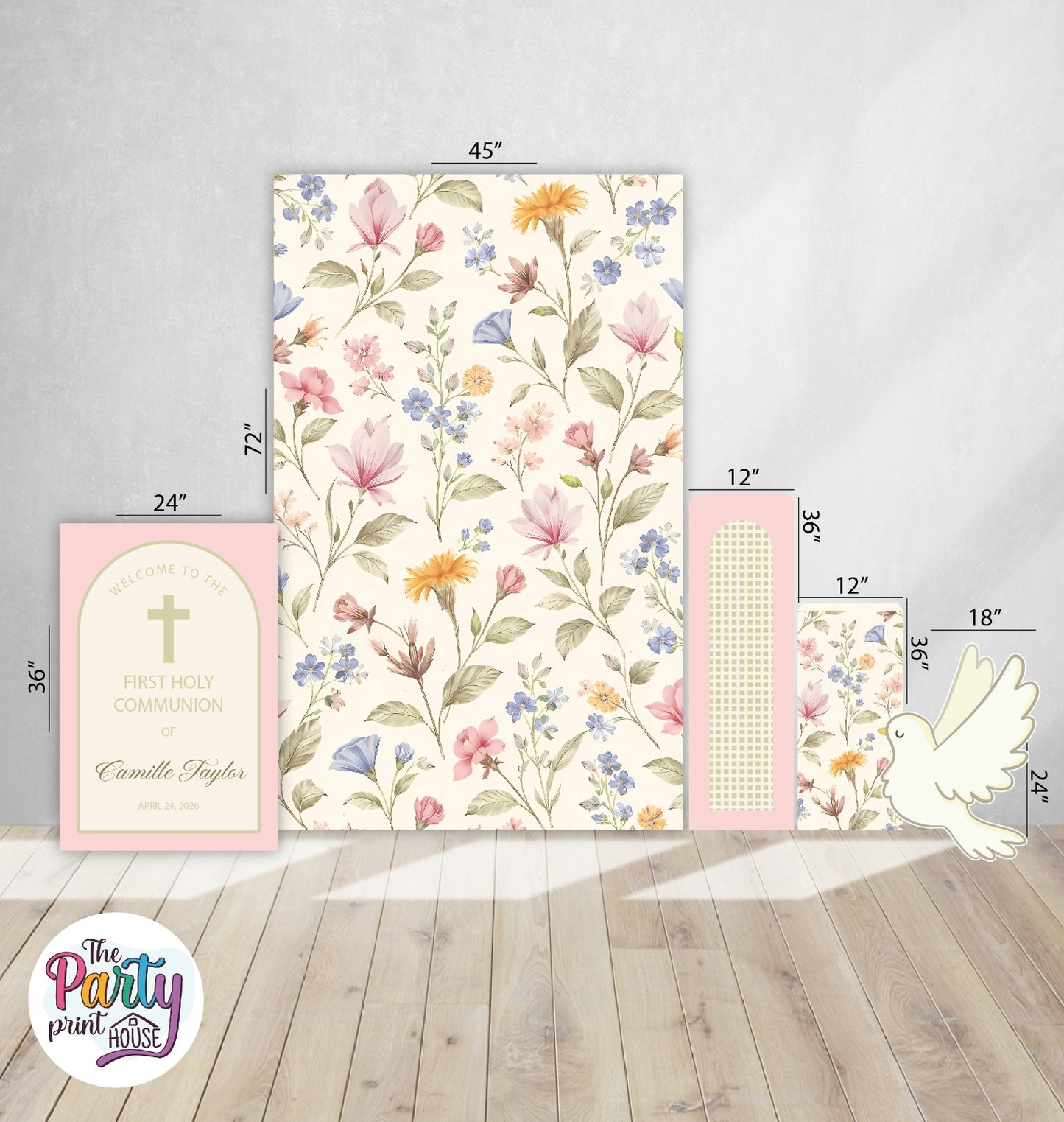 🌸 First Holy Communion Foamboard Set 2 – Floral Collection 🤍✝️🕊️✨