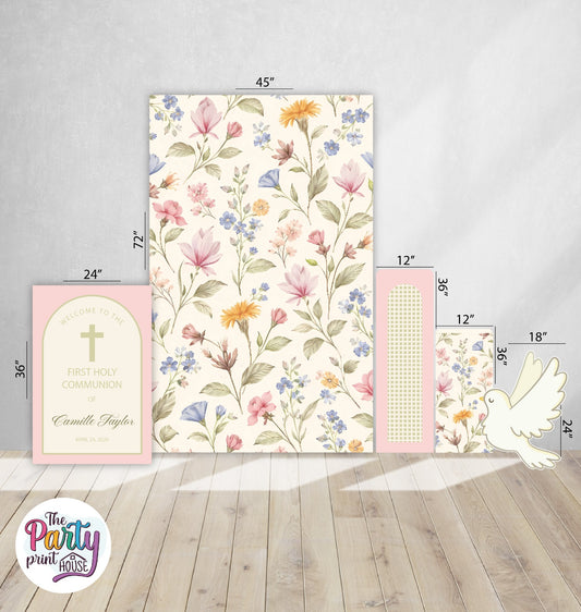 🌸 First Holy Communion Foamboard Set 2 – Floral Collection 🤍✝️🕊️✨