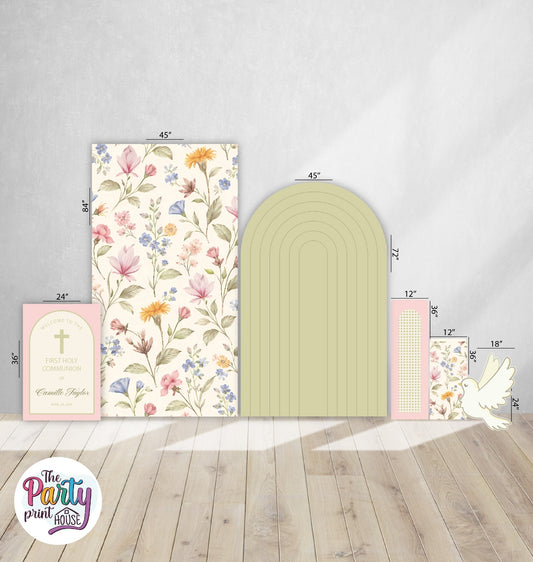 🌸 First Holy Communion Foamboard Set 3 – Floral Arch Collection 🤍✝️🕊️✨