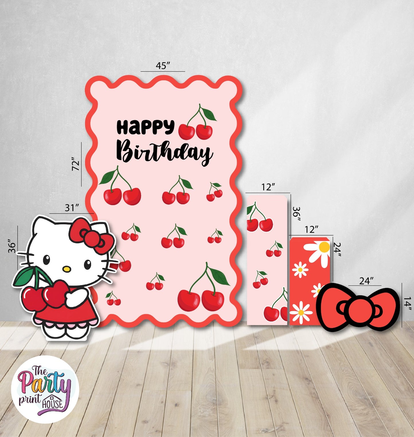 🍒🎀 Hello Kitty Cherry Deluxe Foamboard Party Set # 2 – Totally Customizable