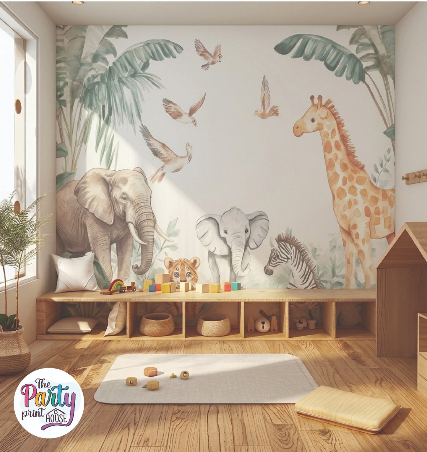 🦒 Watercolor Safari Mural Wallpaper – Totally Customizable